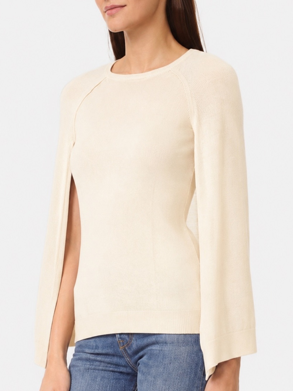 Kobi Halperin 100% Extra Fine Merino Wool Liliana Cape Sleeve Sweater XL Cream